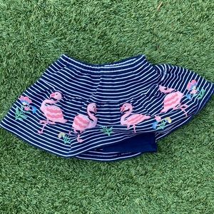 Jojo Maman Bebe Navy and White stripe flamingo skirt with shorts underneath